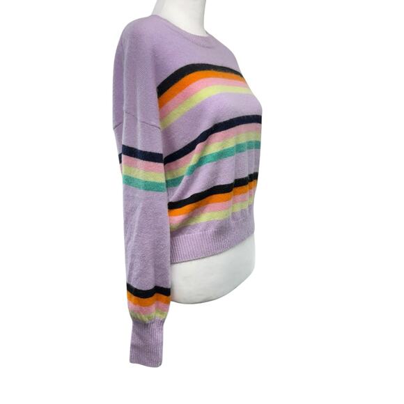 Brodie Cashmere Pop Striped Sweater Women Size S Crew Neck Pullover Purple Crop - Picture 4 of 8